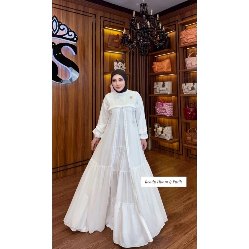 Shellasaukia Dress Umroh Hitam Putih Tanpa Hijab Gamis Syar'i Terbaru Shellasaukiashop Original