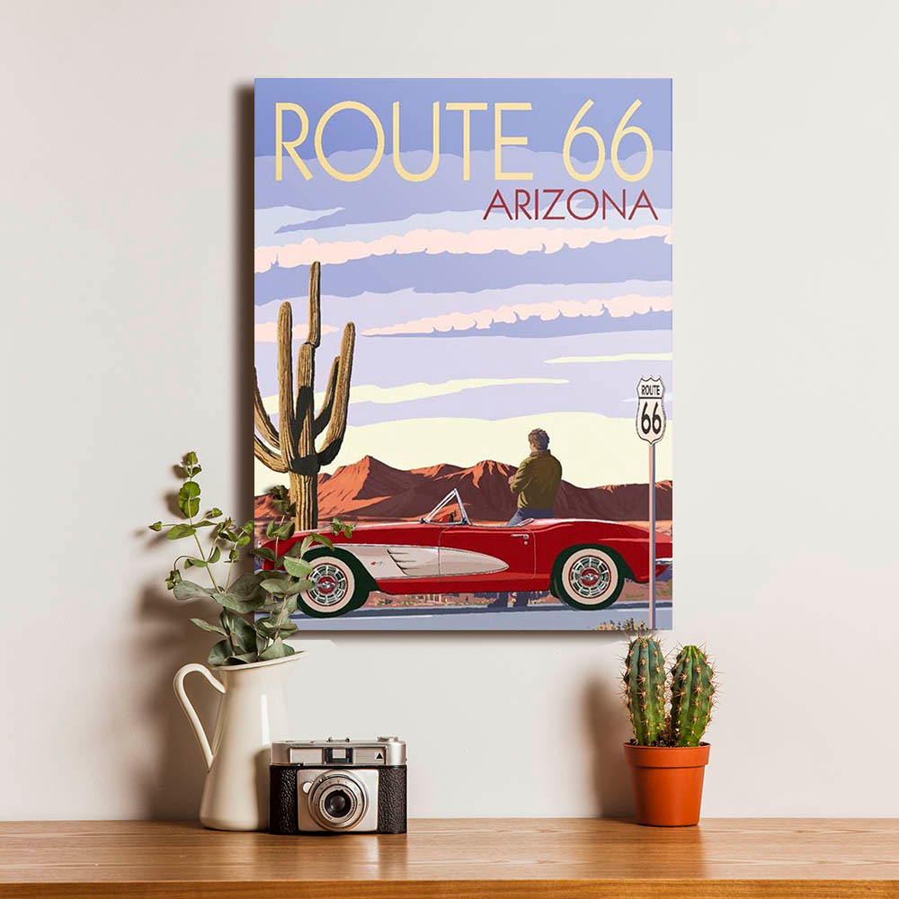 Poster Route 66 Arizona Dekorasi Hiasan Dinding Pajangan Bingkai Kayu Wall Decor