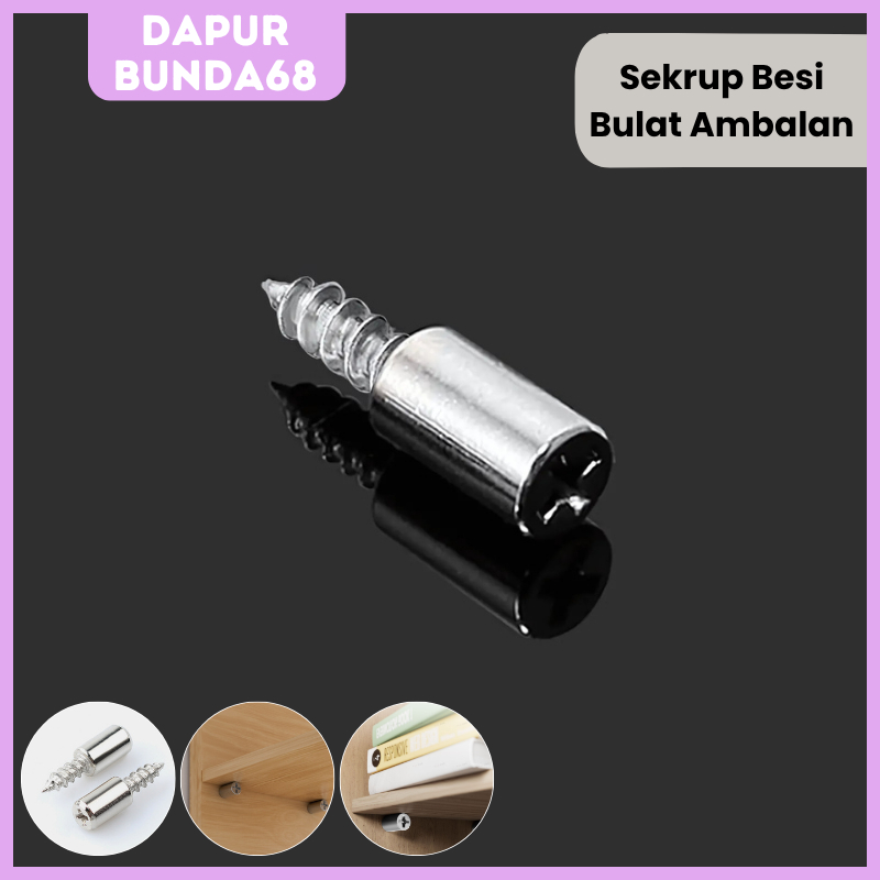 DB68 Ambalan Kayu Besi Bulat Sekrup Siku Penyangga Rak Lemari / Ambalan Kaca Bulat / Ambalan Triplek