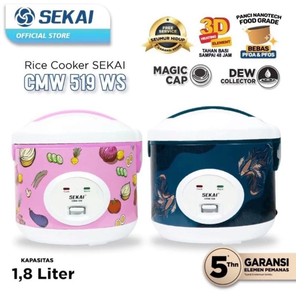 Rice cooker sekai 1,8 liter cmw 520 cmw 519 3in1 / magic com sekai CMW 520 / Sekai CMW 520 / 519 / 5