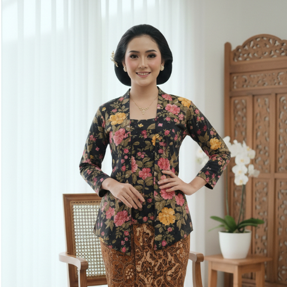 Atasan Kebaya Bali Strait Motif Bunga Lengan Panjang Muslim Atasan Kebaya Jadi Bahan Melar Gambar Mo