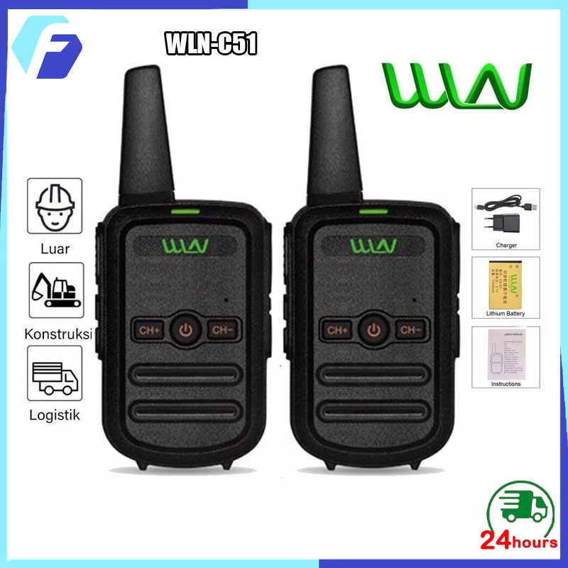 [COD] HT Walkie Talkie 2 Unit HT WLN UHF TwoWay WLN KD-C51 Handy Talky Mini Walkie Talkie jarak jauh