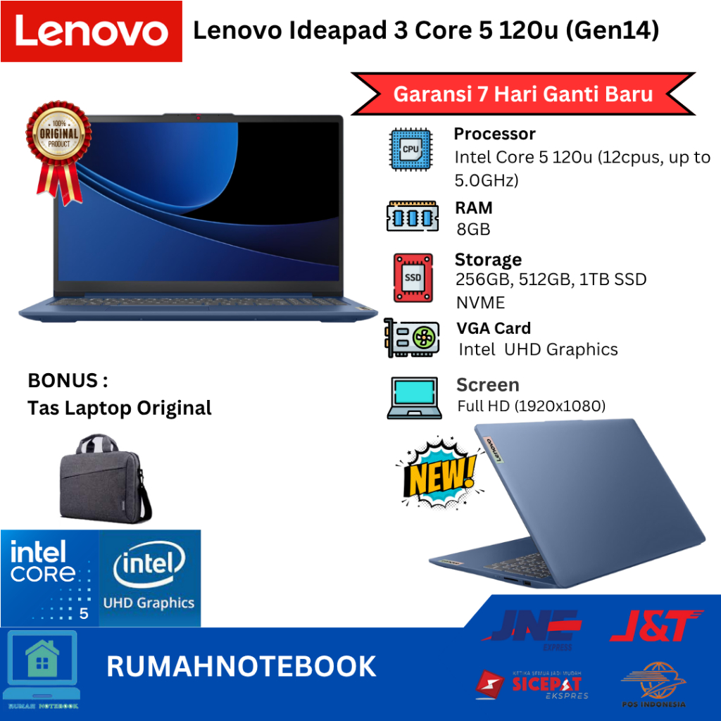 Laptop Baru Lenovo  Ideapad 3 Core 5 120u ( Core i5 Gen14) 12cpu up to 5.0Ghz