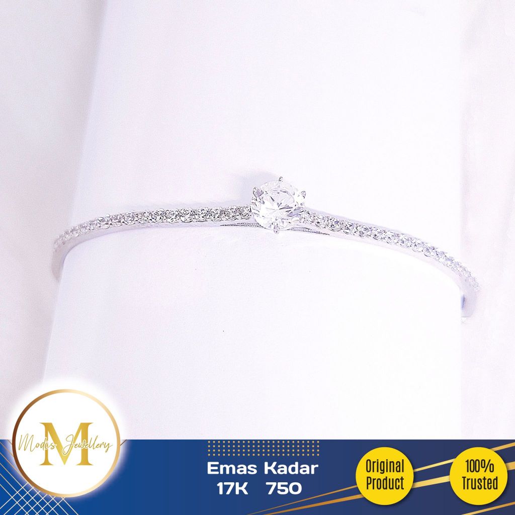 MODIS JEWELLERY - Gelang Bangle Solitaire 6 Prongs Putih - Emas 17k  750