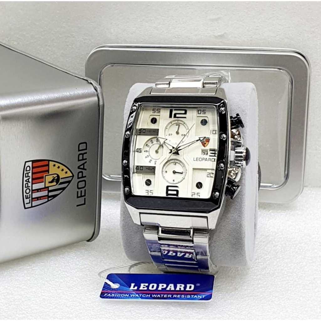 Jam tangan Pria Leopard 3531 tali rantai chrono/tanggal aktif kotak analog original