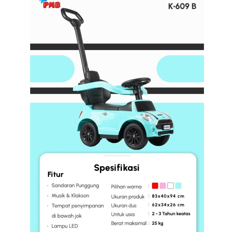 Mobil Tunggang Mini Cooper Mainan Mobil Anak Mode Dorong Kayuh Ada Musik & Klakson ORIGINAL PMB SNI