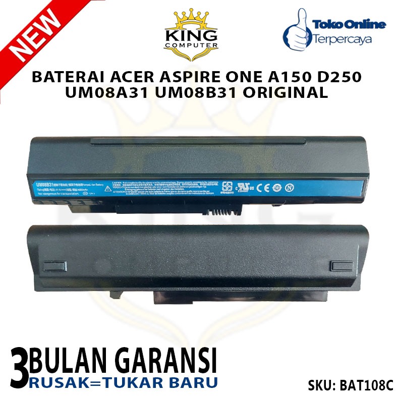 BATERAI ACER UM08B31 ASPIRE ONE A150 D250 UM08A31 ORIGINAL