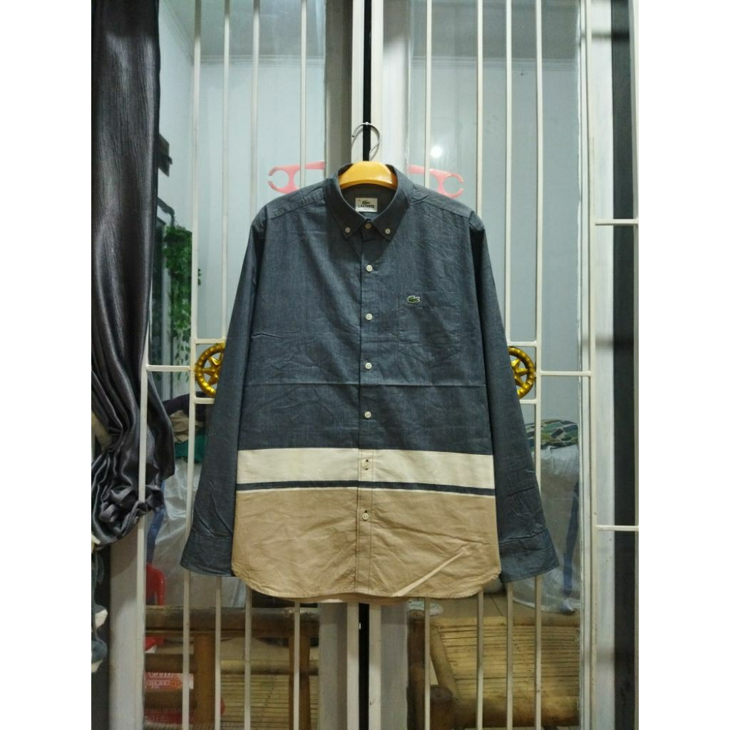 kemeja color block L casual pria murah terbaik