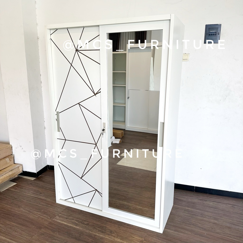 Lemari Besi JUMBO Sliding Full Motif POLOS Mebel MCS Furniture Semarang