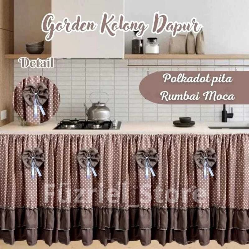 Gorden kolong dapur polkadot rumbai #tirai dapur