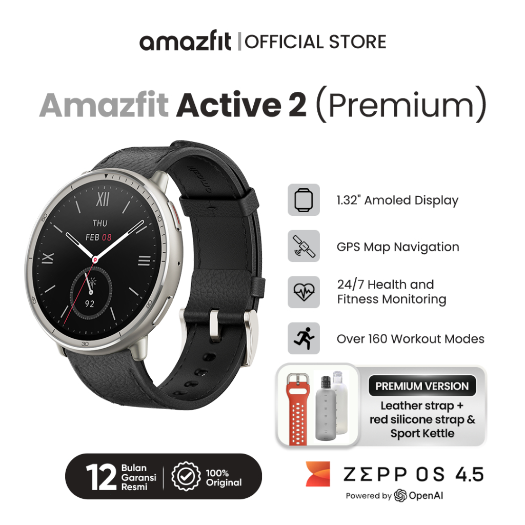 (Pilihan Resmi gratis 2 hadiah)Amazfit Official Active 2 Premium Smart Watch 44mm |1.32 Sapphire Gla