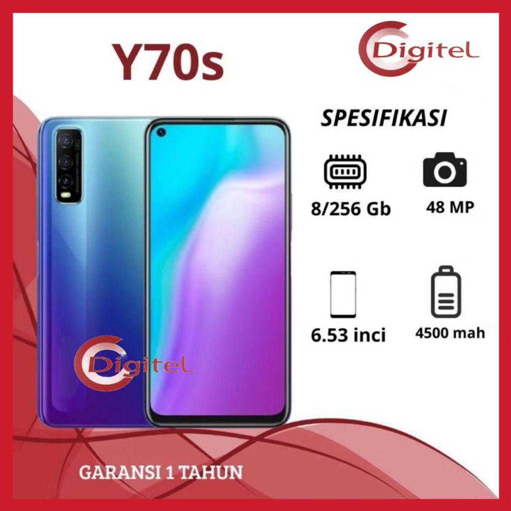 DIGITEL VIVO Y70s 5G Ram 12+256GB Smartphone 5G terbaik 4K Display