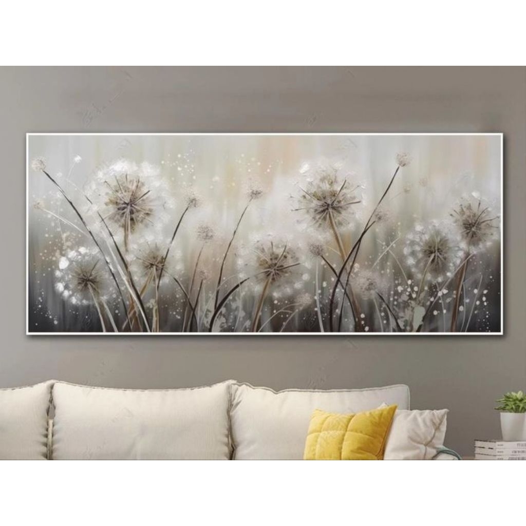 lukisan dinding bunga dandelion modern tekstur timbul