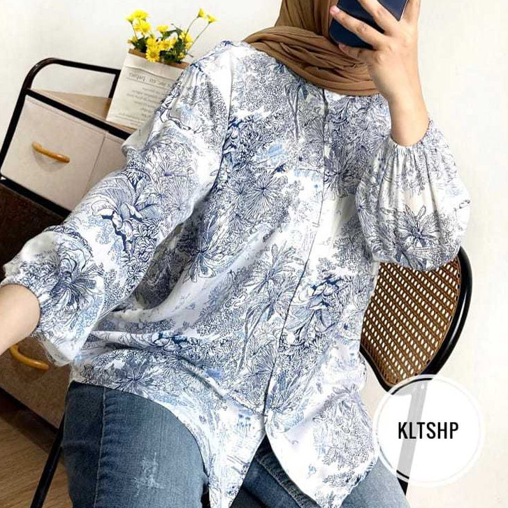 KEMEJA RAYON MOTIF KEKINIAN - KEMEJA WANITA MOTIF SALUR MALIKA - KEMEJA RAYON KEKINIAN - ATASAN RAYO