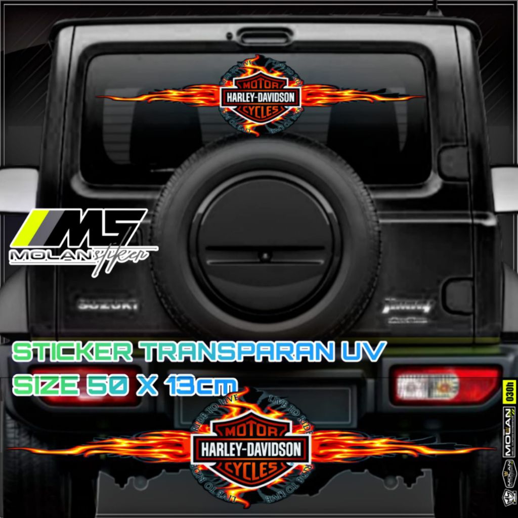 Sticker Transparan Uv Kaca Kabin Kap Bak Mobil Harley Davidson 50x13 Sticker Universal Semua Mobil T