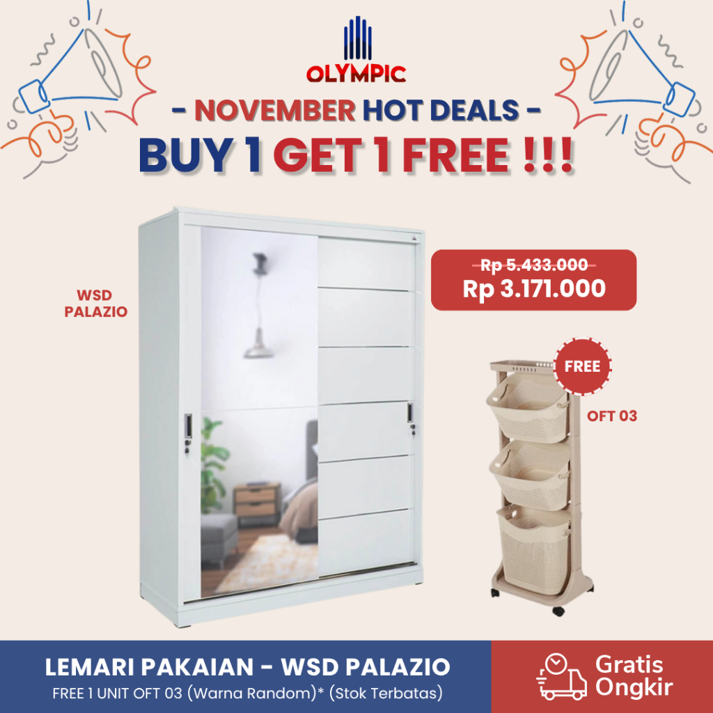 Olympic Lemari Pakaian Sliding / Lemari Baju Sliding / Lemari Sliding - WSD PALAZIO