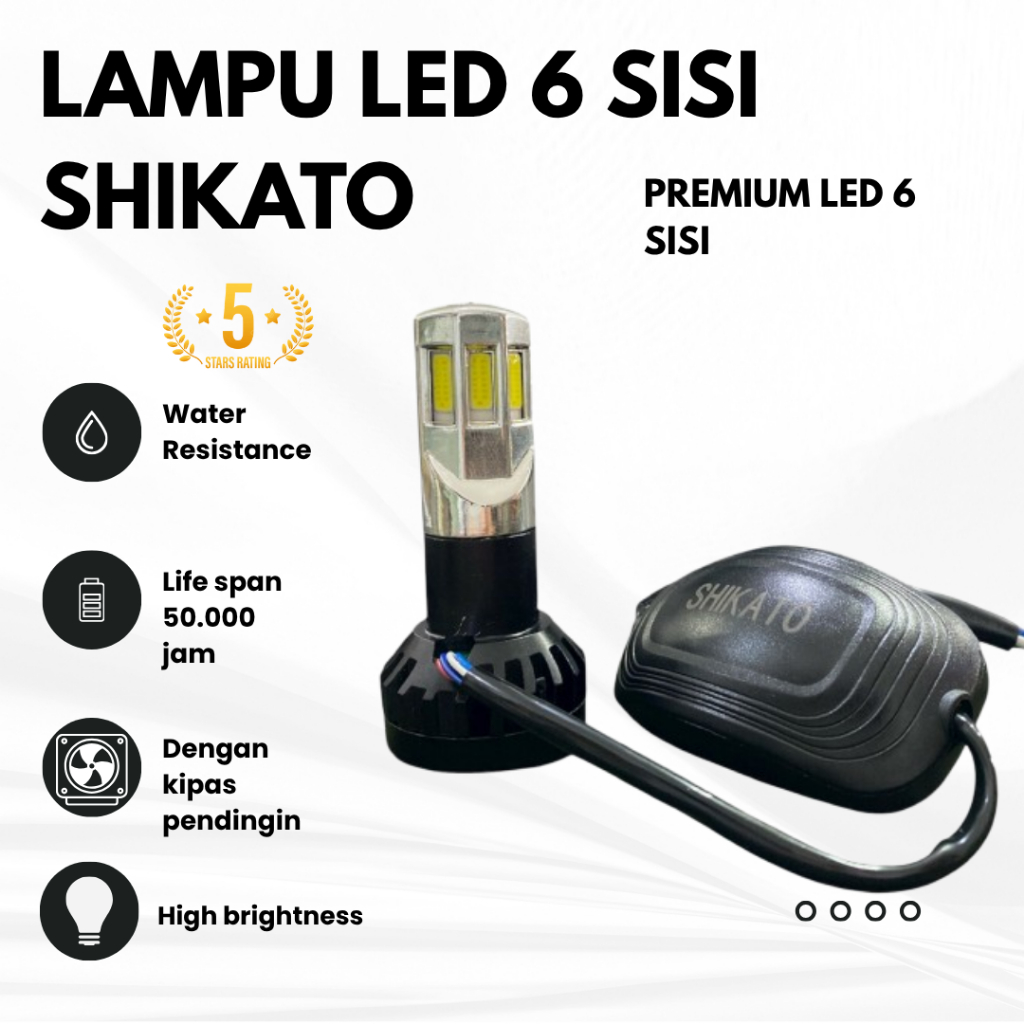 Lampu LED Depan 6 Sisi Universal H4 H6 H7 Super Terang LED Motor - Lampu Depan AC & DC Kipas Shikato