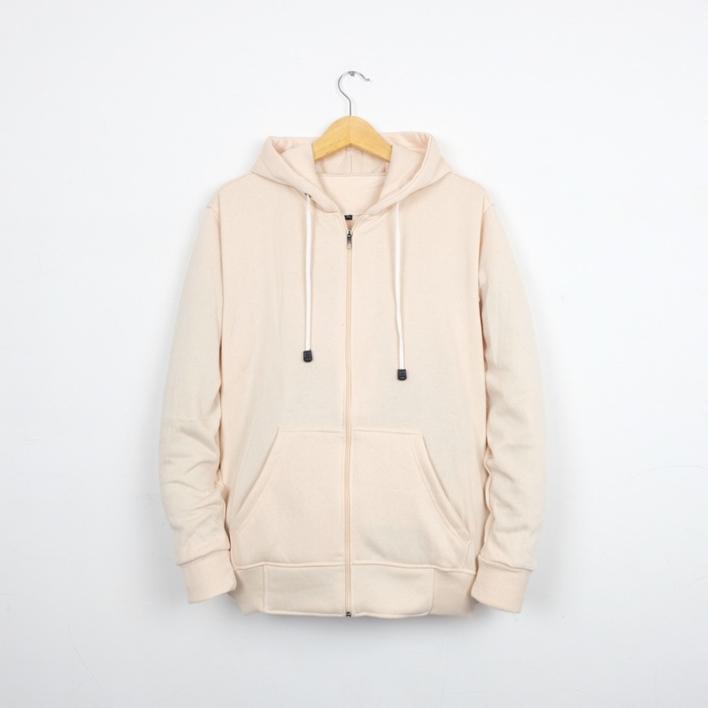 Sens | Hoodie Zipper Resleting Polos | Jaket Polos Cream | Hoodie Distro | Bahan Fleece Tebal