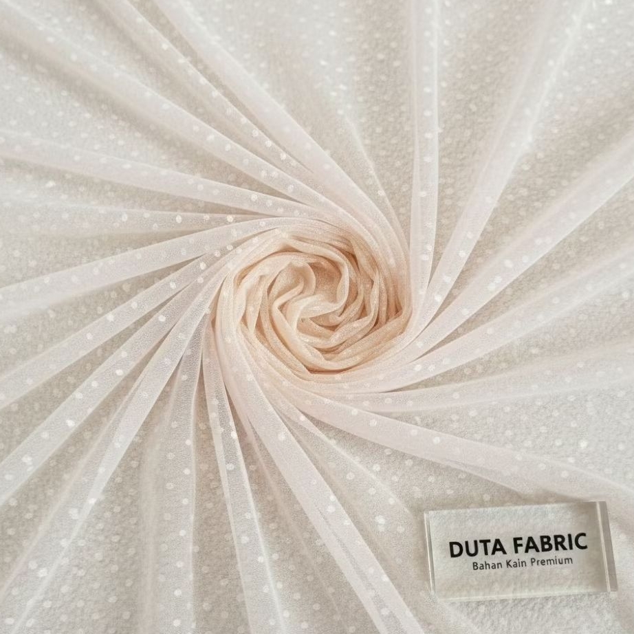 Bahan Tulle Polkadot Dot Kecil Warna Cream | Tile Motif Doty | Harga Per 0.5 Meter APT