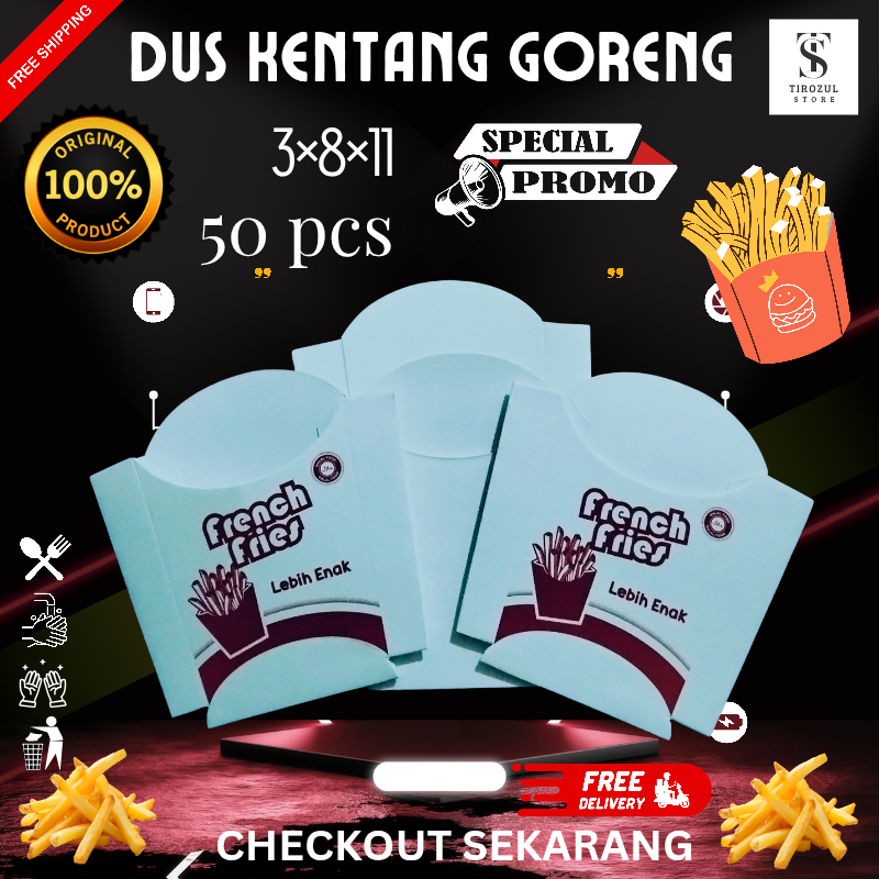 Box kentang goreng isi 50 pcs bahan ivory ukuran 3×8×11 cm | Kemasan kentang goreng | Box kentang go