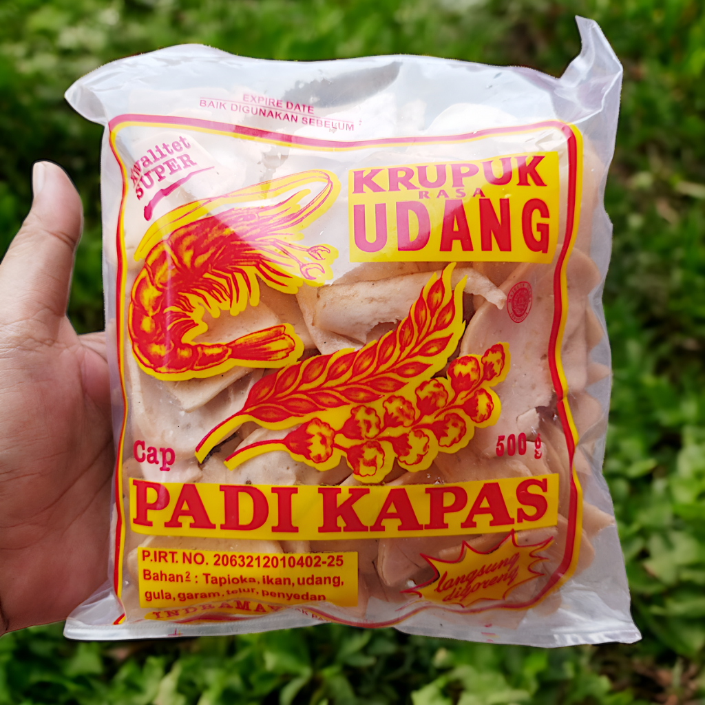 Kerupuk Udang Cap PADI KAPAS Sejak 1995 Original (Medium Grade) Sindang-Indramayu Free Dus+Bubble Wr
