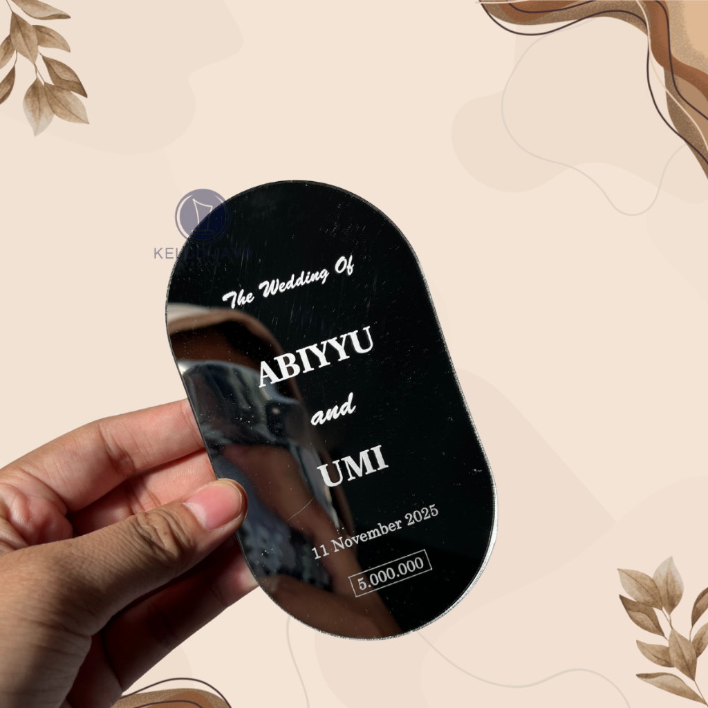 cutting oval grafir nama akrilik mirror isian mahar seserahan srapbook