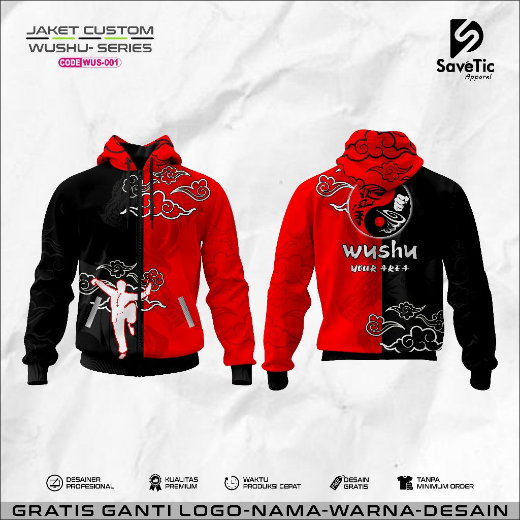 Jaket Wushu Full Printing Sublim/Jaket Custom/Hoodie/Bomber/Tracktop/Jaket Bela Diri Wushu