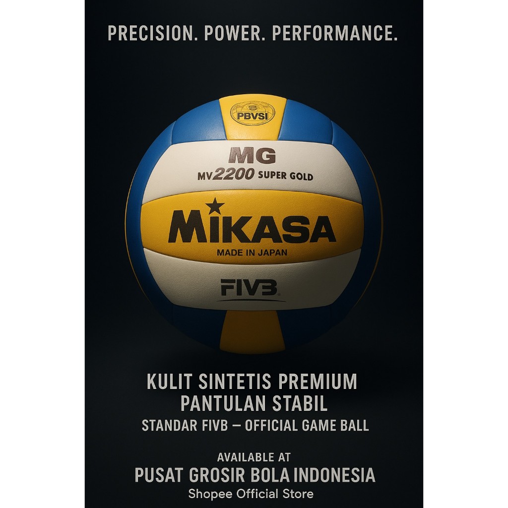 Bola Voli Mikasa MV2200 Super Gold Original – Bola Voli Kulit Sintetis Premium – Ukuran Standar FIVB
