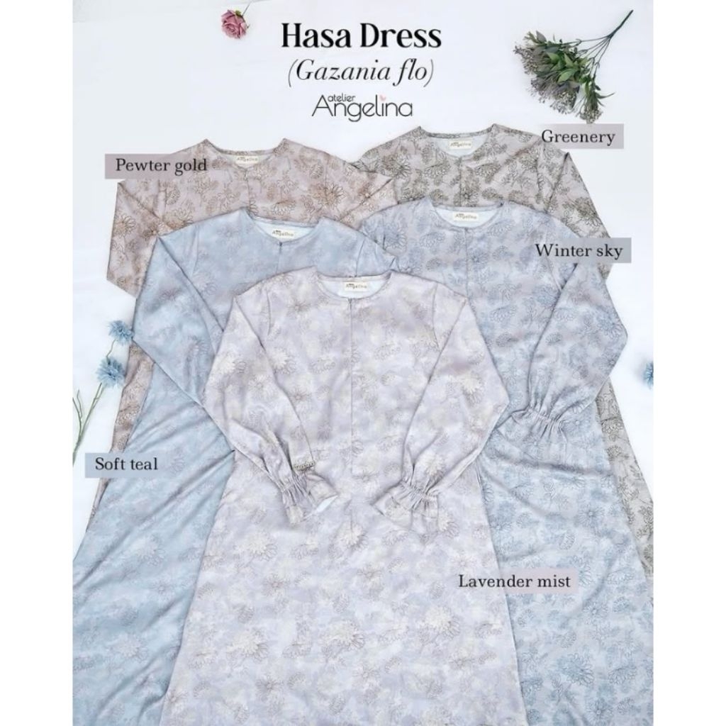 [SIAP KIRIM] HASA DRESS GREENERY LAVENDER MIST PEWTER BLUE PEWTER GOLD SILVERY GREEN SOFT TEAL WINTE