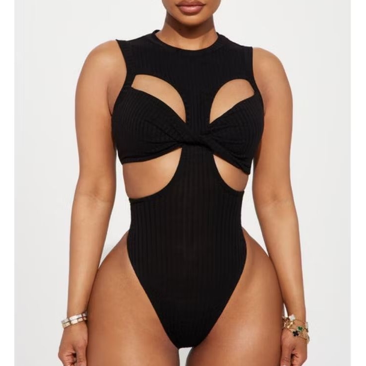Bodysuit Wanita Sexy Cut Out Hitam