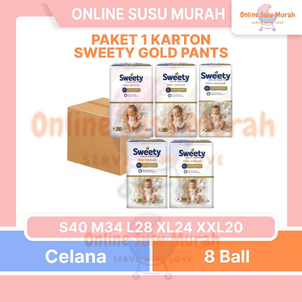 SWEETY GOLD PANTS PAKET 1 KARTON S40 M34 L28 XL24 XXL20 POPOK CELANA S 40 M 34 L28 XL 24 XXL 20 PPKS