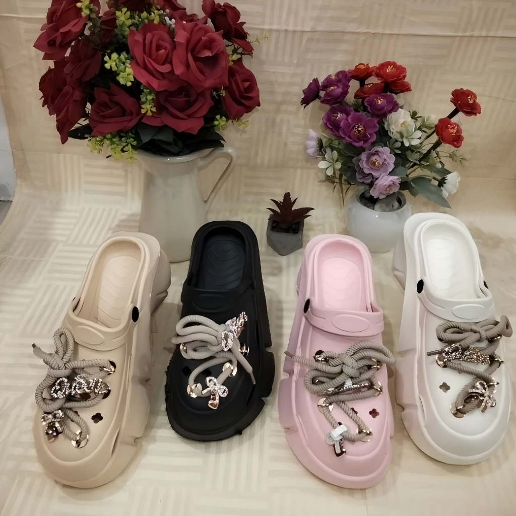 [TERMURAH] Sandal Baim wanita terbaru model tali sandal Baim wedges sandal kodok tinggi 8cm