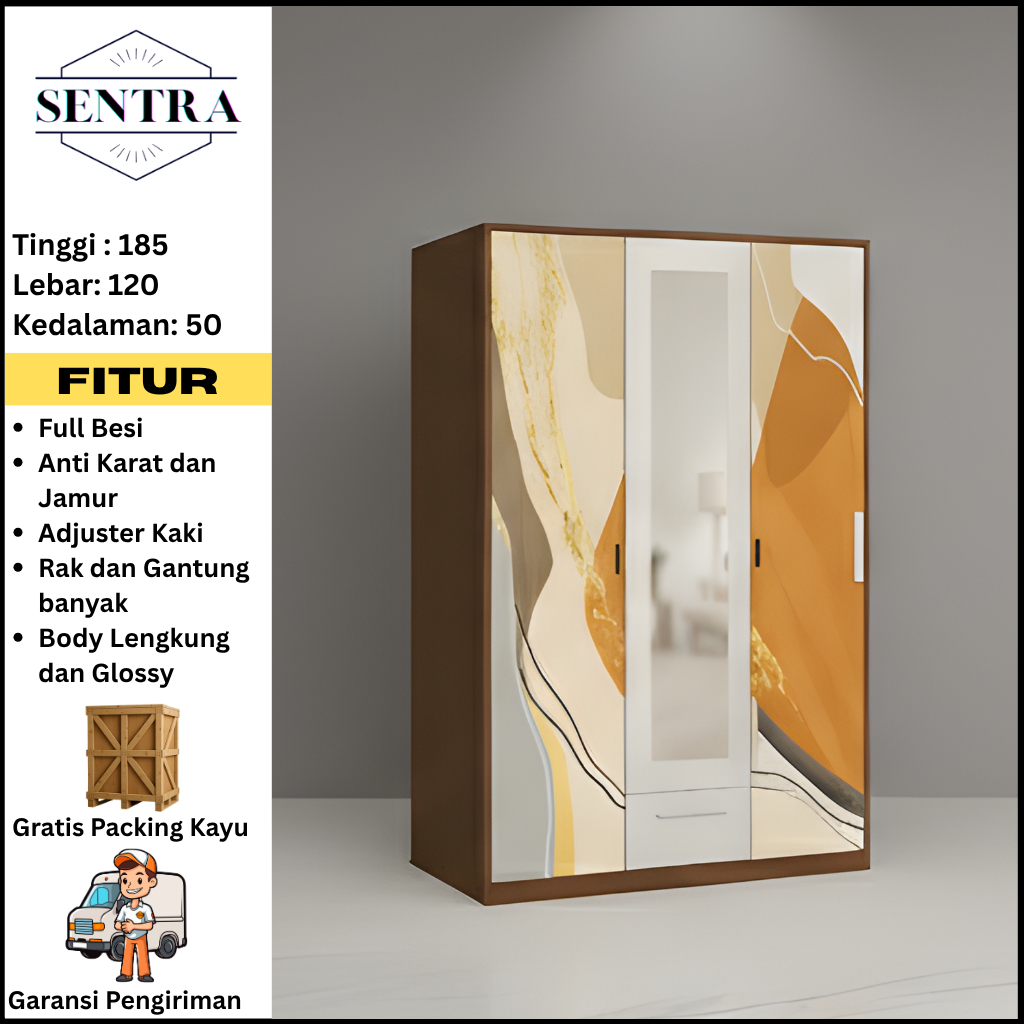 CELINE NEW. Lemari Baju Besi Sliding - Lemari Baju 3 Pintu - Lemari Baju Besi - Lemari sliding Baju 