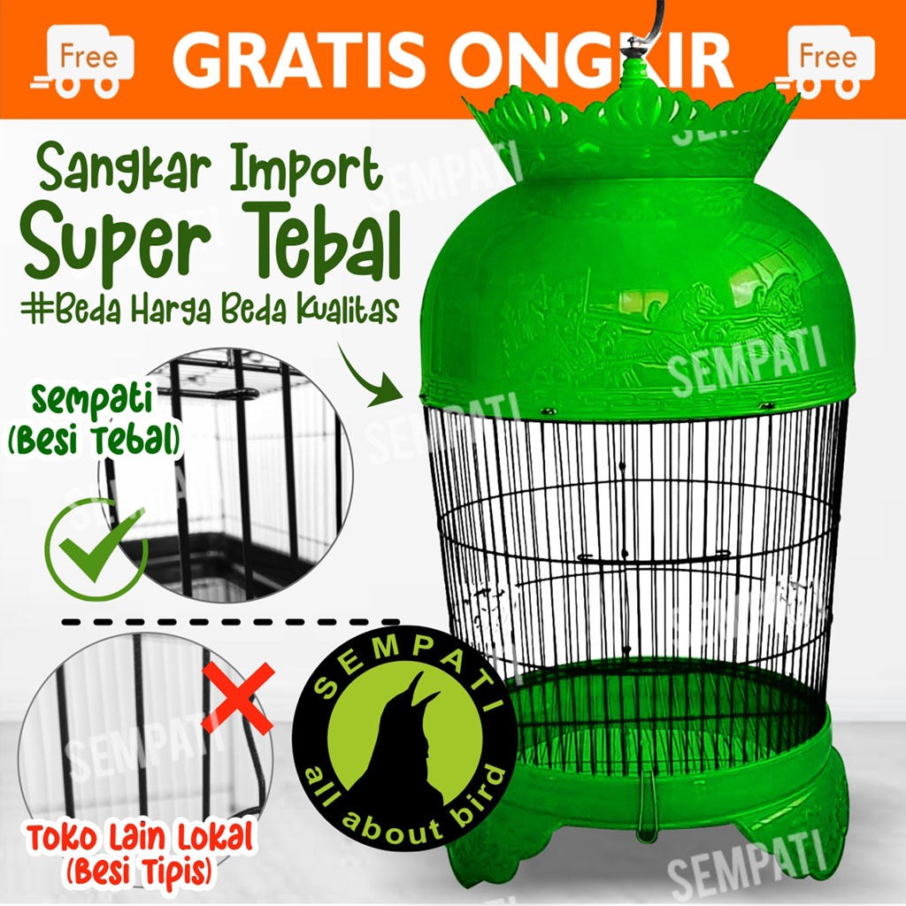 SEMPATI Sangkar Kandang Burung Perkutut Import Fullset Gantungan Pion Mahkota Klem Cepuk Ansang Sang