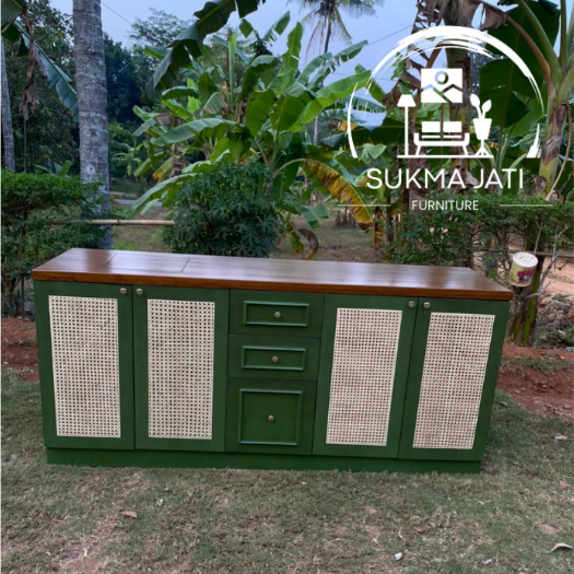 Lemari 4 Pintu Meja TV Kayu Jati Grade A Solid