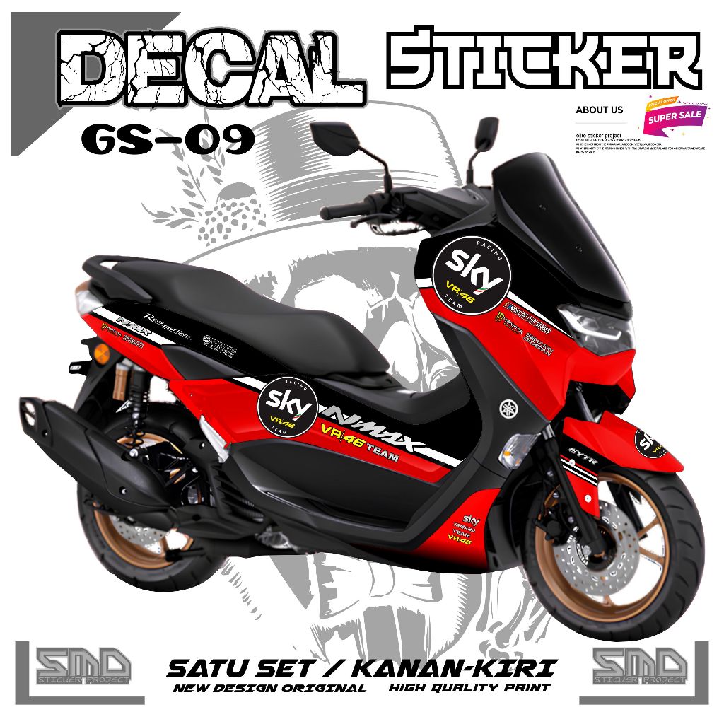 STICKER STRIPING DECAL FULL BODY YAMAHA NMAX NEW LED SIMPEL MOTIF SKY46 MURAH TAHAN LAMA GS01