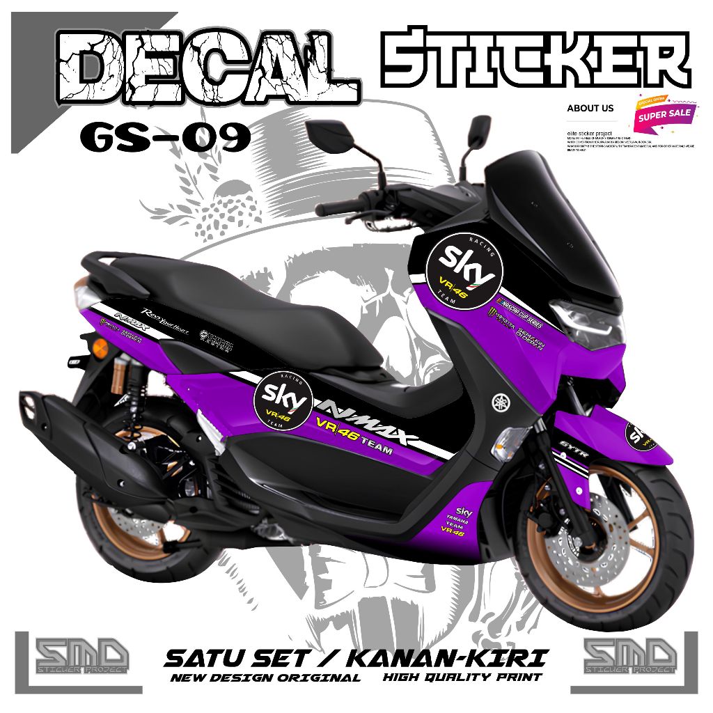 STICKER STRIPING DECAL FULL BODY YAMAHA NMAX NEW LED SIMPEL MOTIF SKY46 MURAH TAHAN LAMA GS07