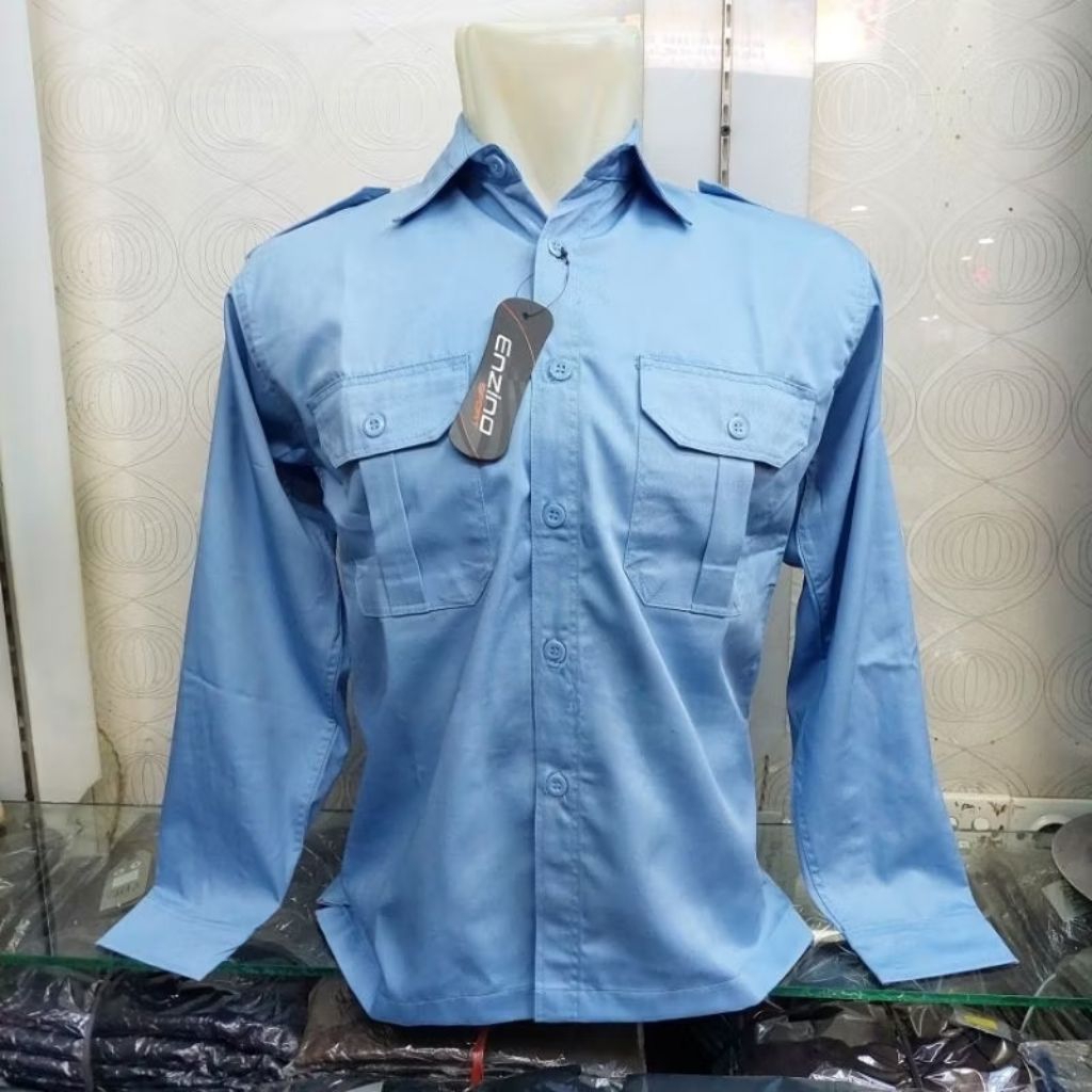 Kemeja PDL PDH Seragaman Kantor Warna Biru Muda/Kemeja Promosi Lengan Panjang