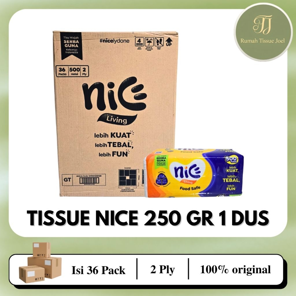 Tisu Tissue Nice Softpack 250 Sheets 1 dus isi 36 Pack – Facial Tissue 2 Ply | 250 Sheets | Tisu Waj