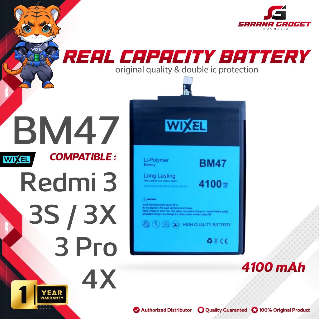 WIXEL ORIGINAL Baterai XiaoMi BM47 Redmi 3 3S 3X Pro Prime 4X Real Capacity Battery 100% Ori HP Hand