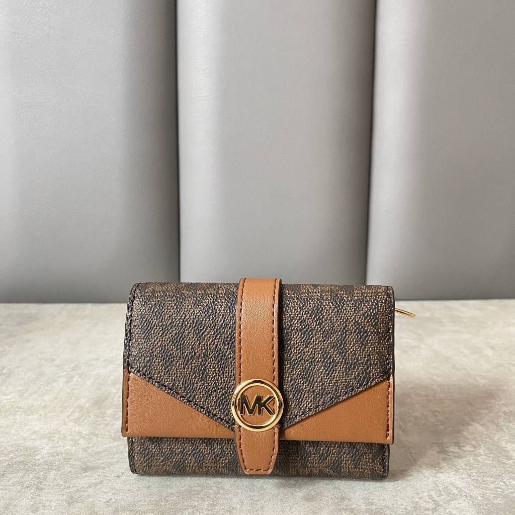 dompet lipat cewek kd010 Logo Trifold Wallet  Brown michael kors ready stock