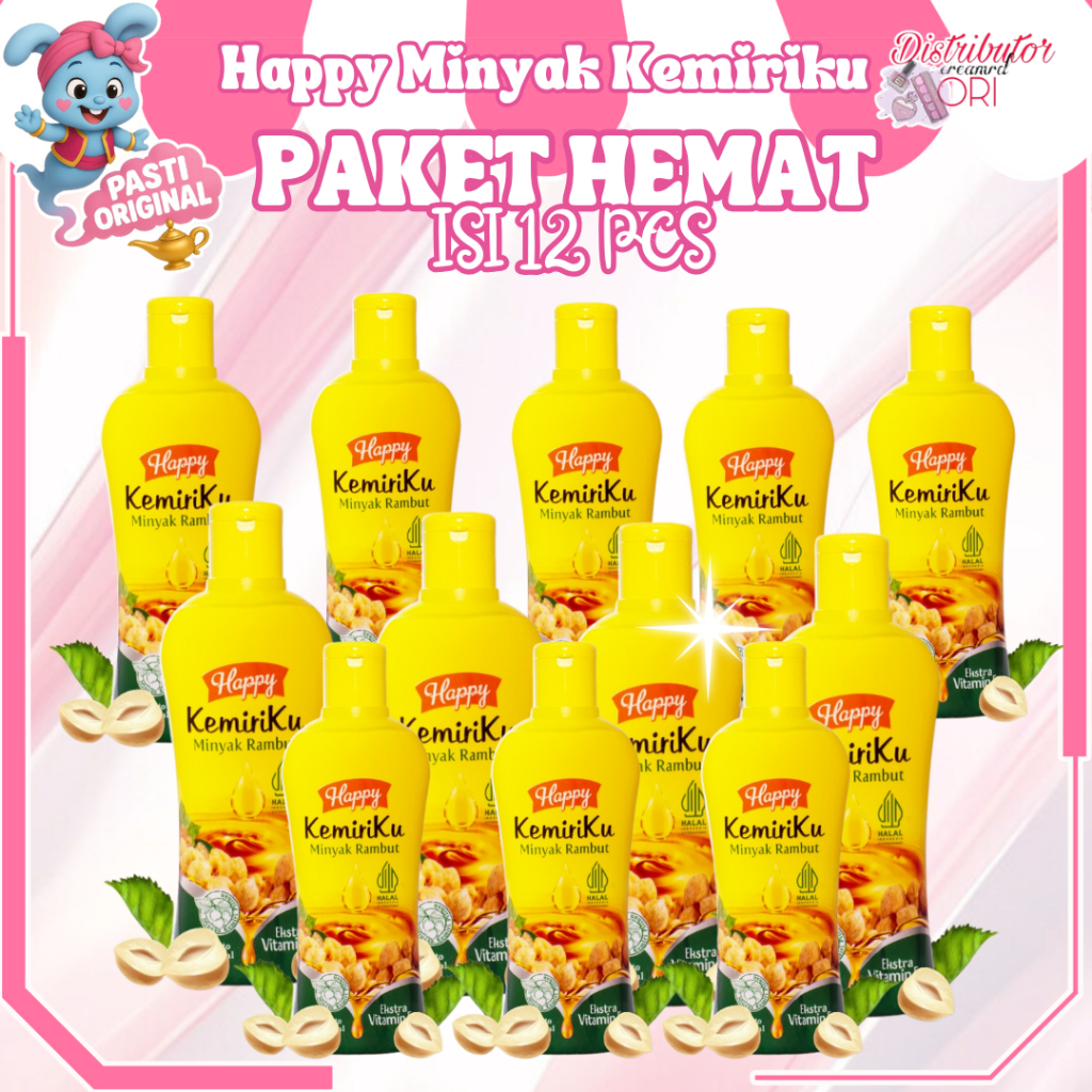 [ PAKET ISI 12 PCS ]Happy Minyak Kemiriku Strengthen Hair 100ml -Lidah Buaya -Vitamin E | Distributo