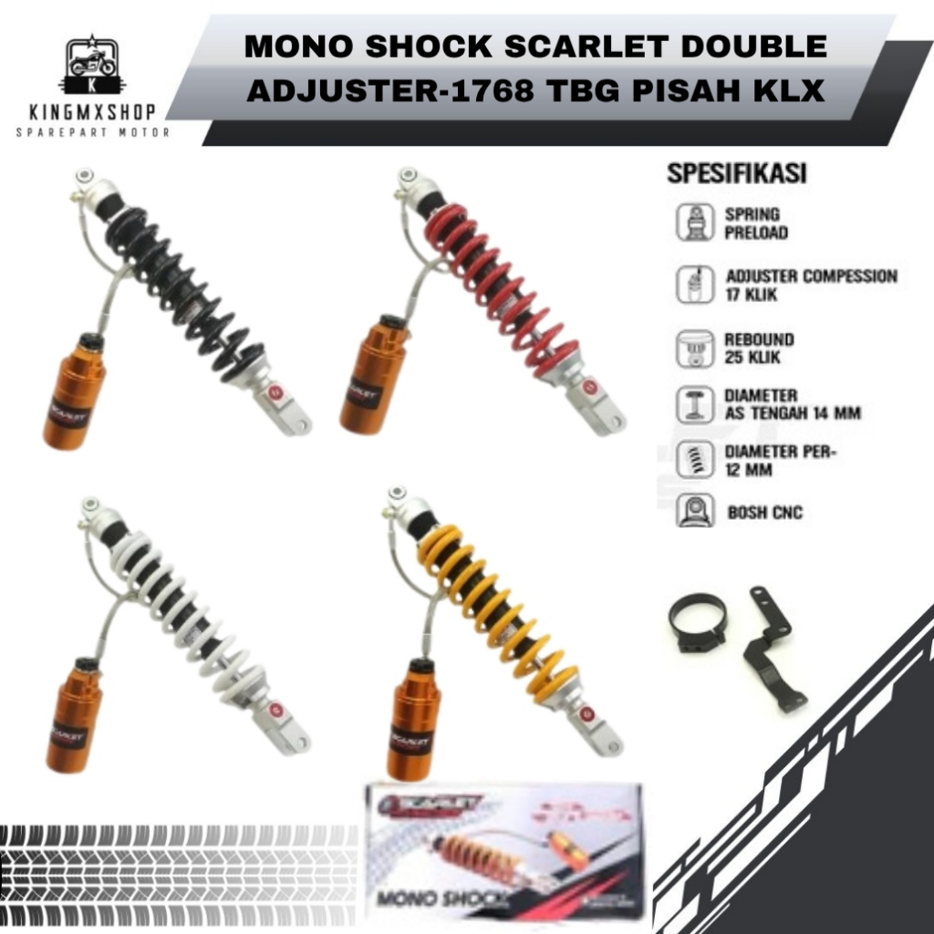 Monosok Mono Shock Sok Skok Belakang Tabung Pisah Scarlet Double Adjuster Trail 1768 TBG PISAH KLX