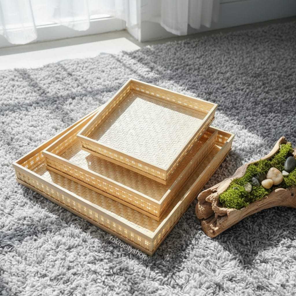 Tampah Anyaman Bambu Kotak - Nampan Anyaman Persegi Besar Sedang Kecil - Tambir Bambu Kotak Anyaman