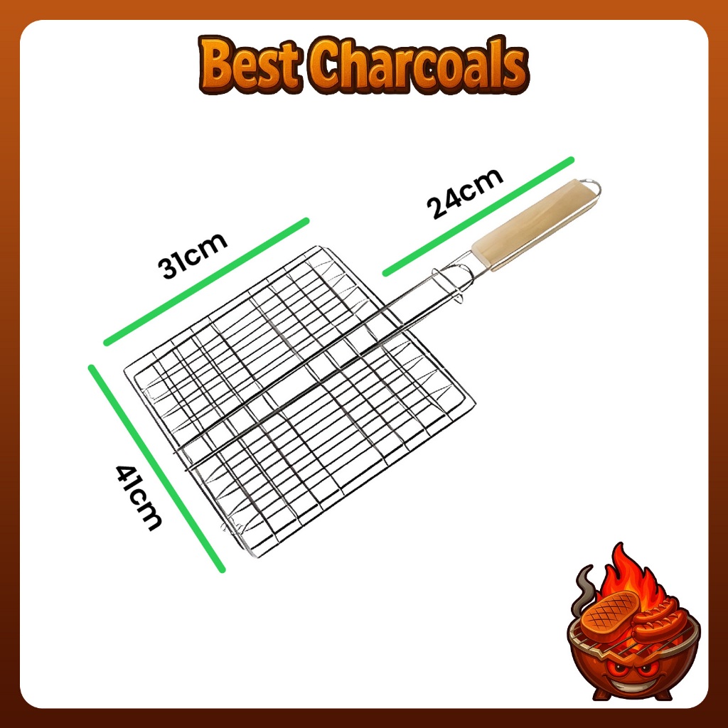 Alat Panggangan ikan Jepit Bakaran Ikan Ayam Gagang Kayu dan Besi L2