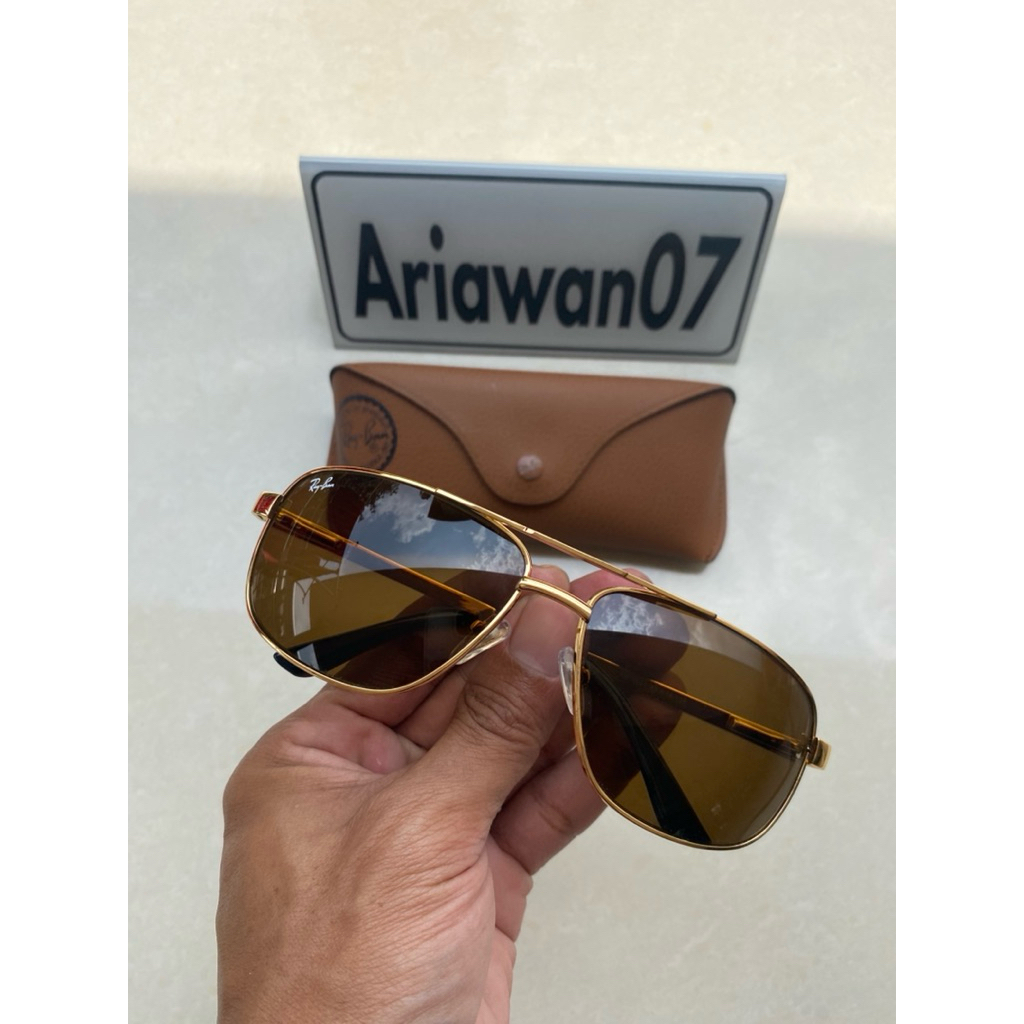 kacamata ray-ban rb 3281 frame rosegold kaca coklat sz 63