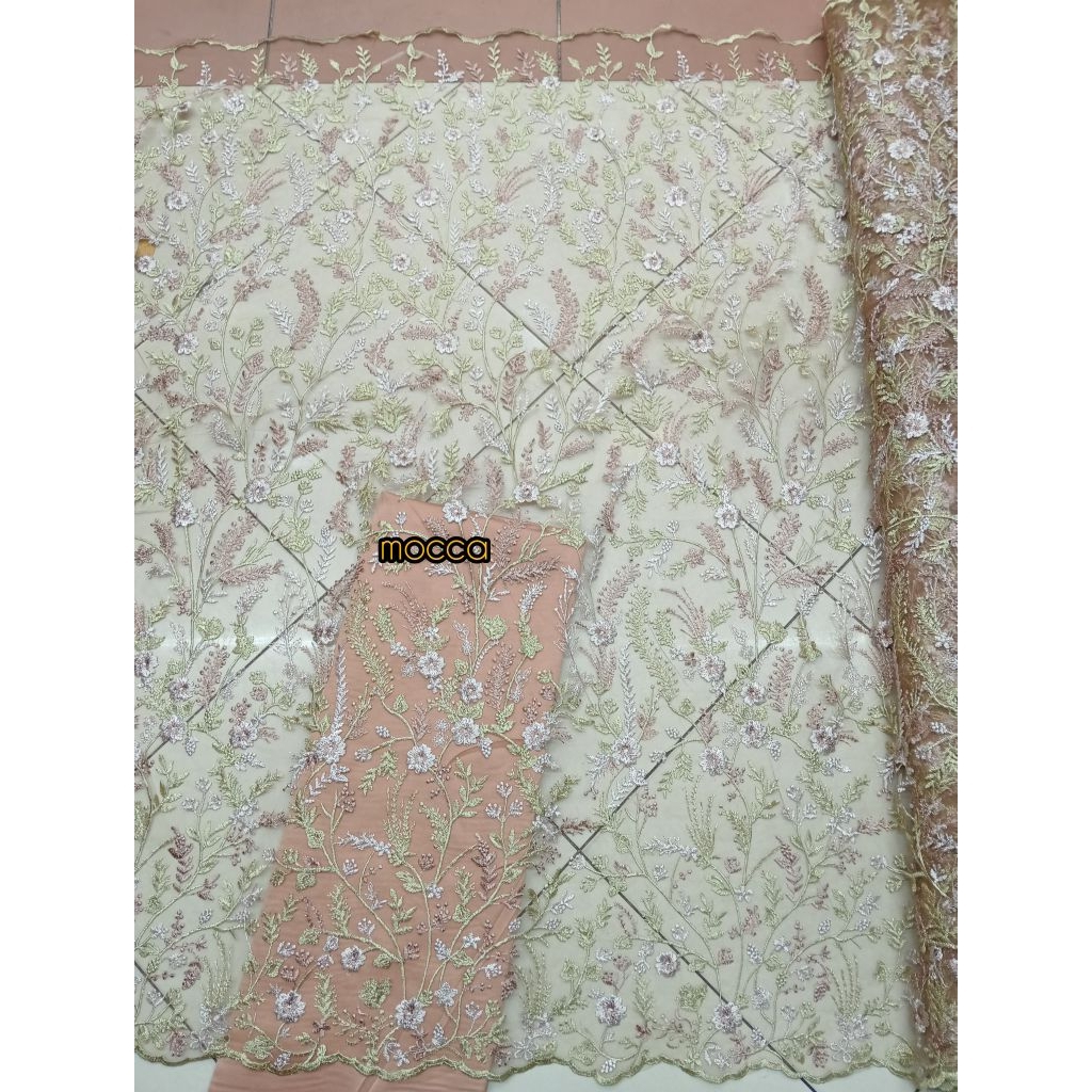 BAHAN KAIN TILE BORDIR BROKAT BUNGA TWO TONE AKAR MERAMBAT BORDIR 2 WARNA