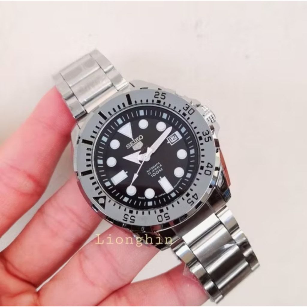jam tangan pria seiko 5 monster automatis tanpa baterai rantai stainless include box