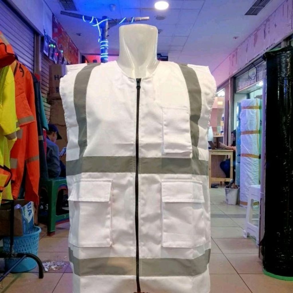 Rompi Safety Bahan Drill / Rompi Kerja proyek Lapangan Warna Putih