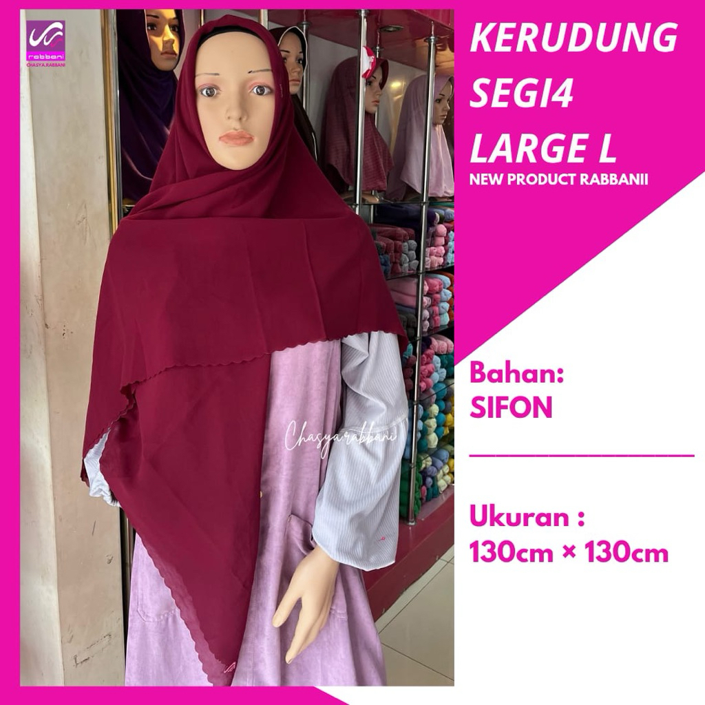 L - Rabbani Kerudung Segiempat Polos Zahira Solder Ukuran Large 130x130cm Bahan Sifon